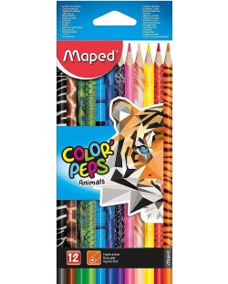 Комплект цветни моливи Maped Color Peps - Animals, 12 цвята 